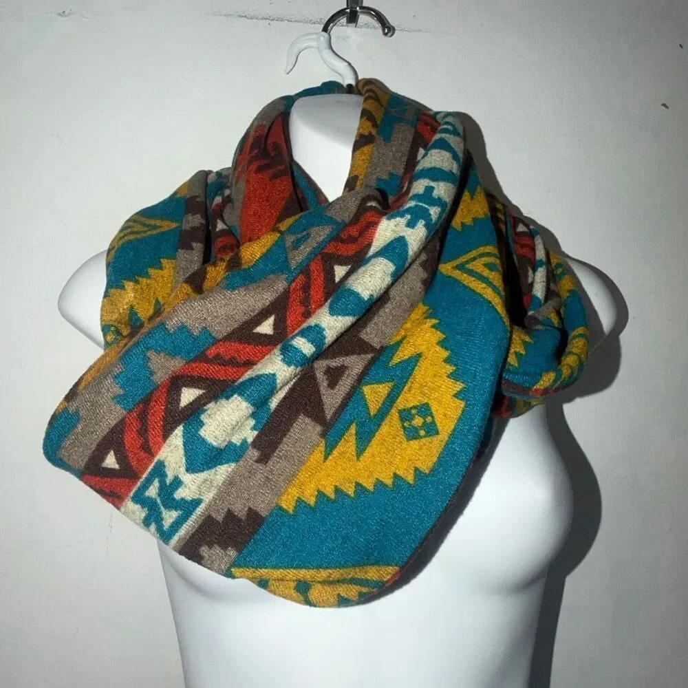STOLEN SUNDAY Midweight Double Layer Tribal Print Infinity Scarf